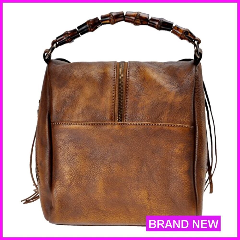 Leather Crossbody Bag Bohemian Tassel Fringe Hand Strap Adjustable Shoulder - Picture 4 of 7